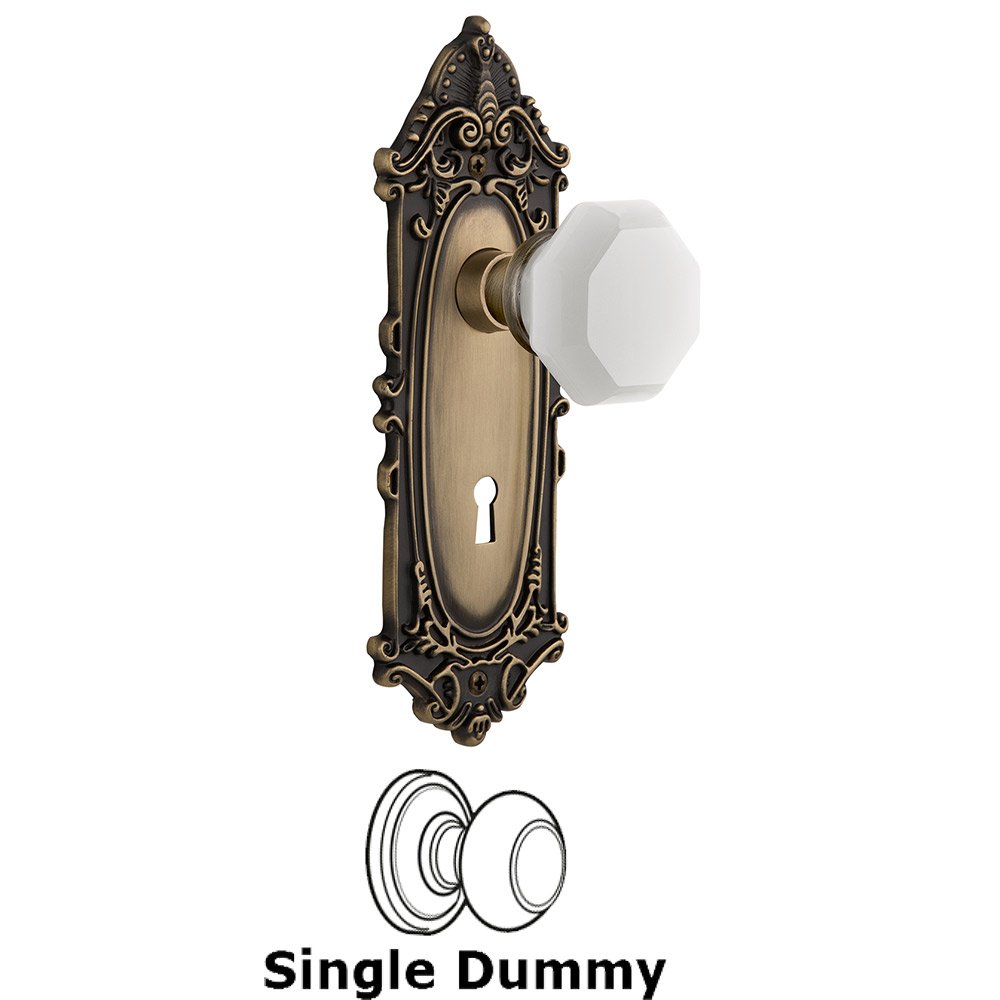 Single Dummy - Victorian Plate with Keyhole with Waldorf White Milk Glass Knob in Antique Brass
