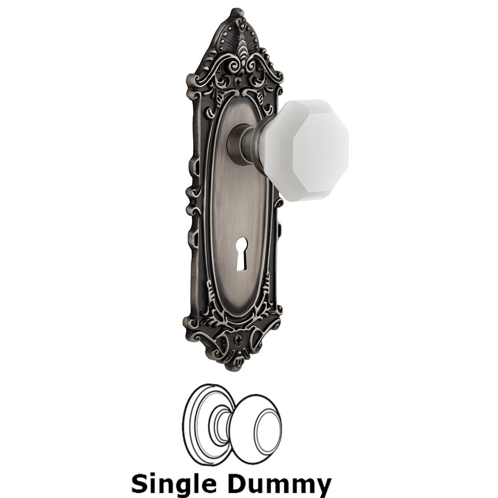 Single Dummy - Victorian Plate with Keyhole with Waldorf White Milk Glass Knob in Antique Pewter