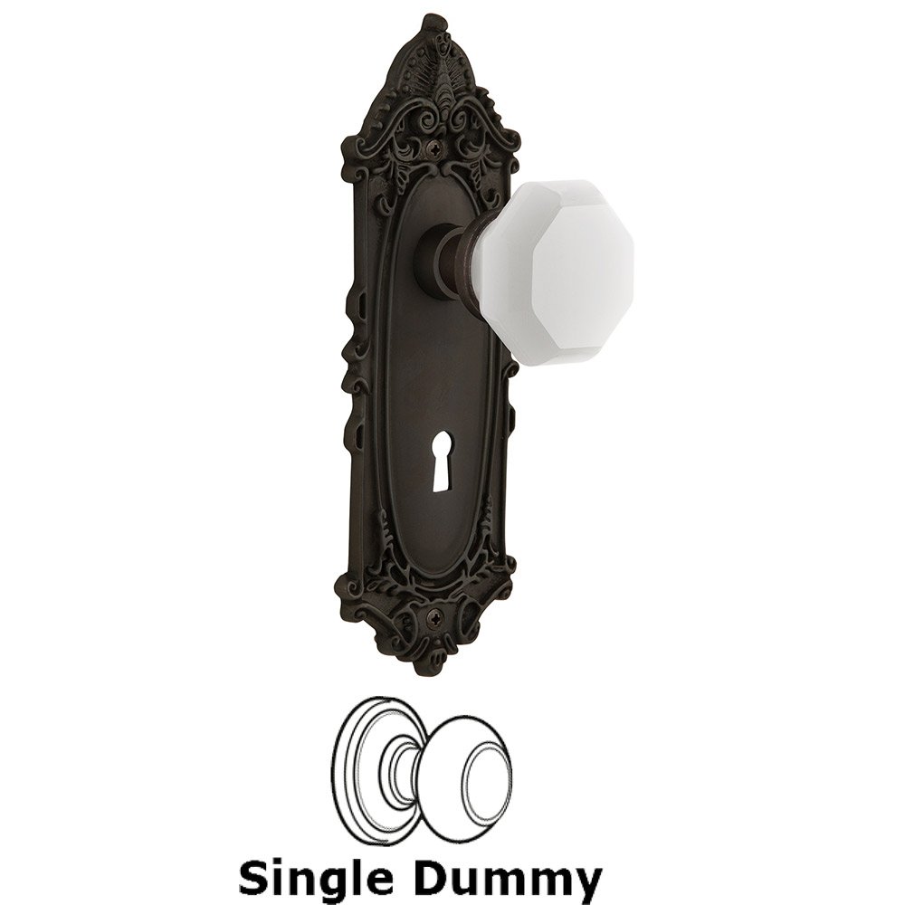 Single Dummy - Victorian Plate with Keyhole with Waldorf White Milk Glass Knob in Oil-Rubbed Bronze