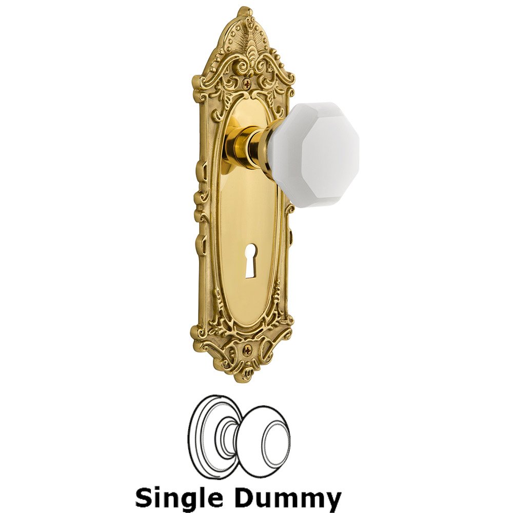 Single Dummy - Victorian Plate with Keyhole with Waldorf White Milk Glass Knob in Polished Brass