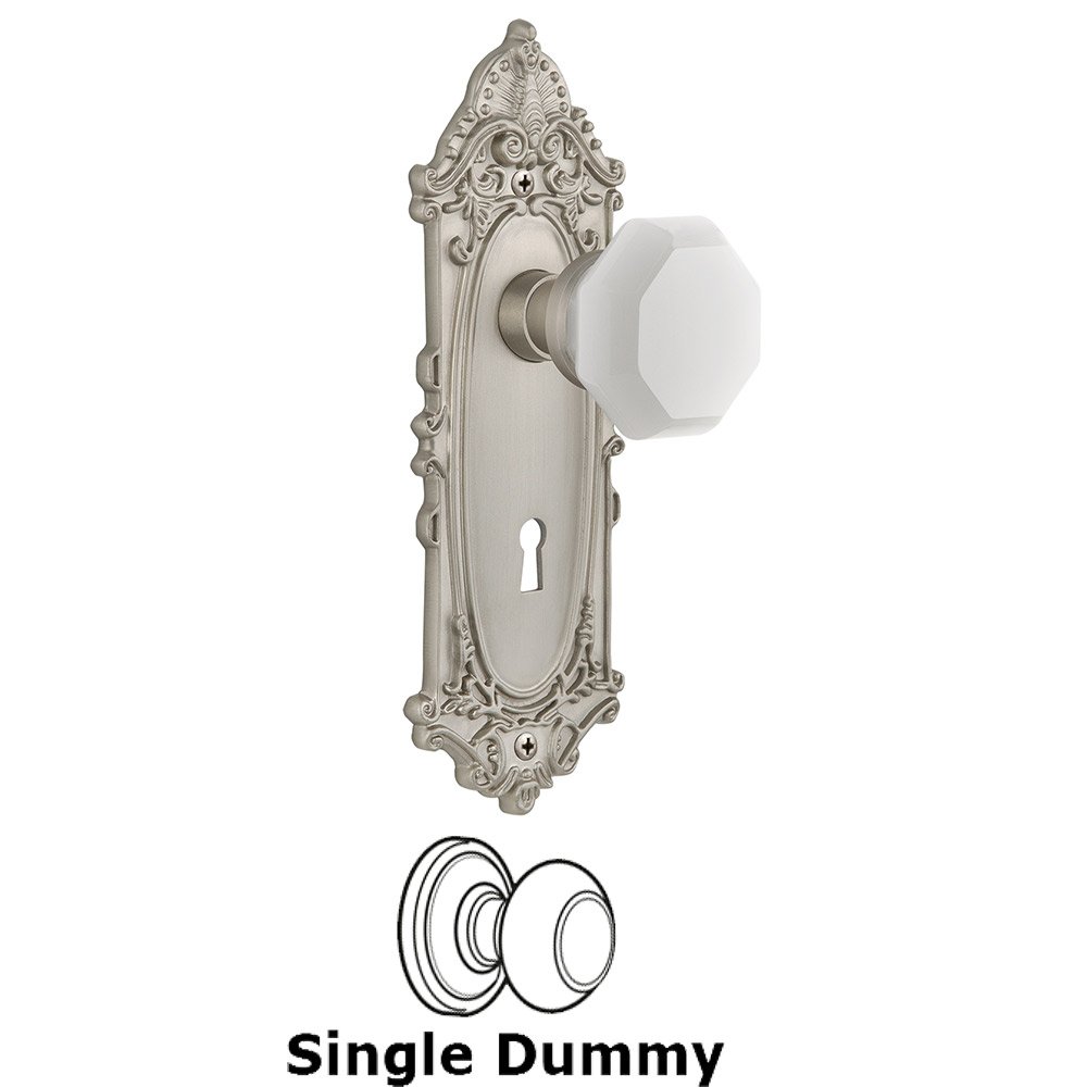 Single Dummy - Victorian Plate with Keyhole with Waldorf White Milk Glass Knob in Satin Nickel