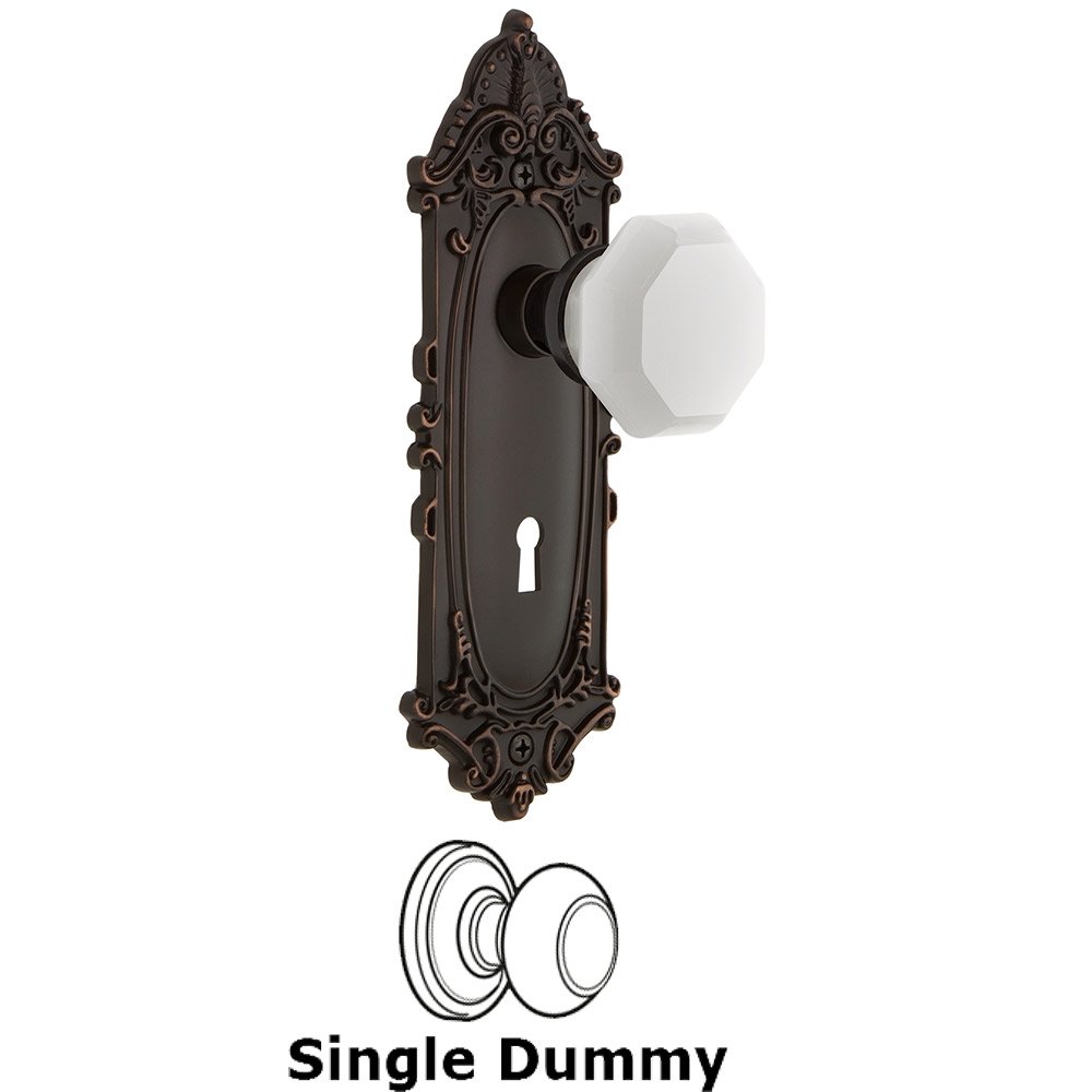 Single Dummy - Victorian Plate with Keyhole with Waldorf White Milk Glass Knob in Timeless Bronze
