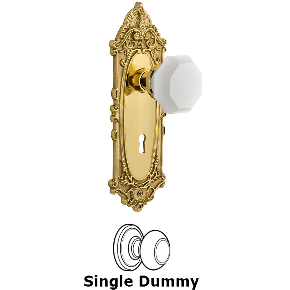 Single Dummy - Victorian Plate with Keyhole with Waldorf White Milk Glass Knob in Unlacquered Brass