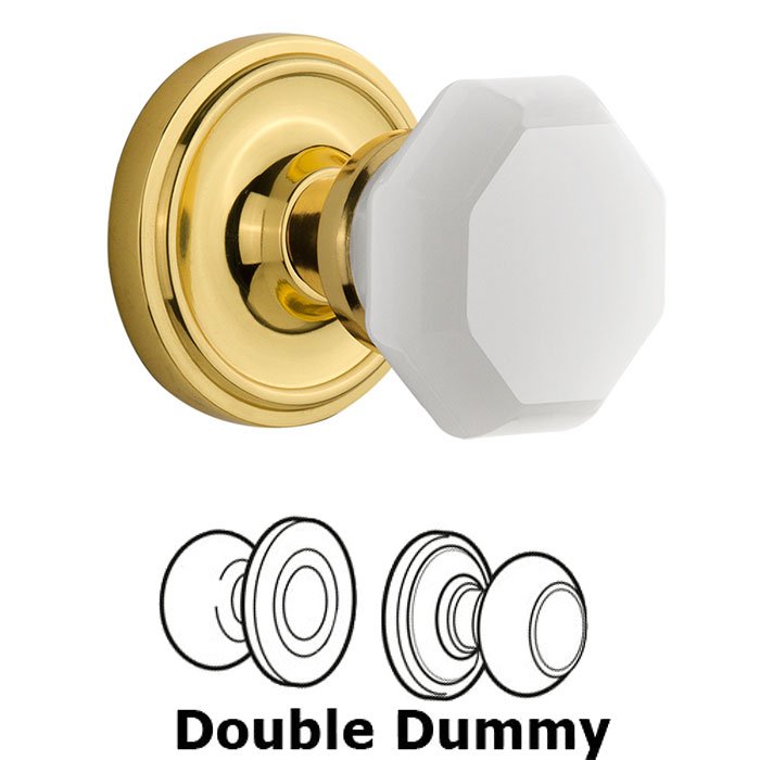 Double Dummy Classic Rosette with Waldorf White Milk Glass Knob in Polished Brass