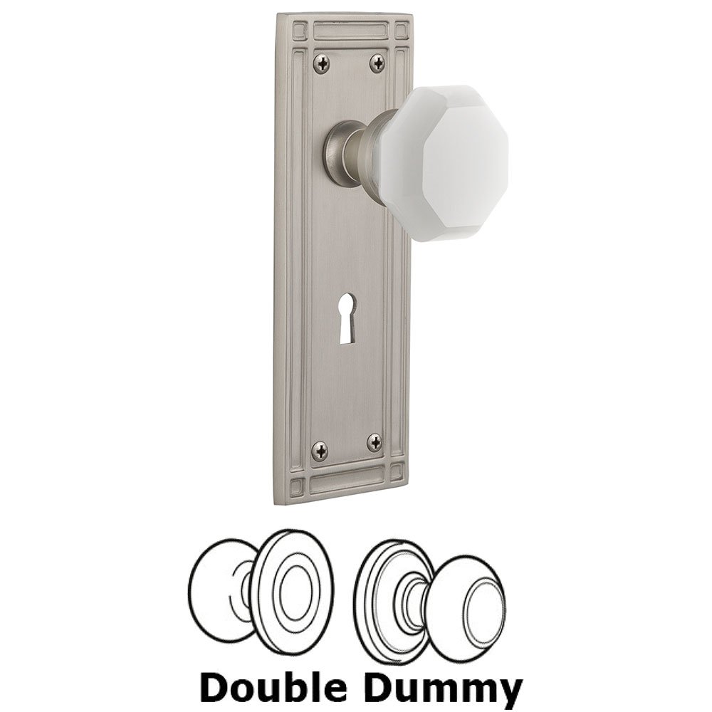 Double Dummy - Mission Plate with Keyhole with Waldorf White Milk Glass Knob in Satin Nickel