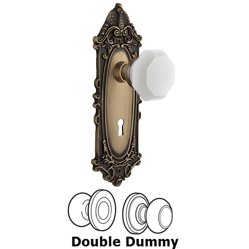 Double Dummy - Victorian Plate with Keyhole with Waldorf White Milk Glass Knob in Antique Brass