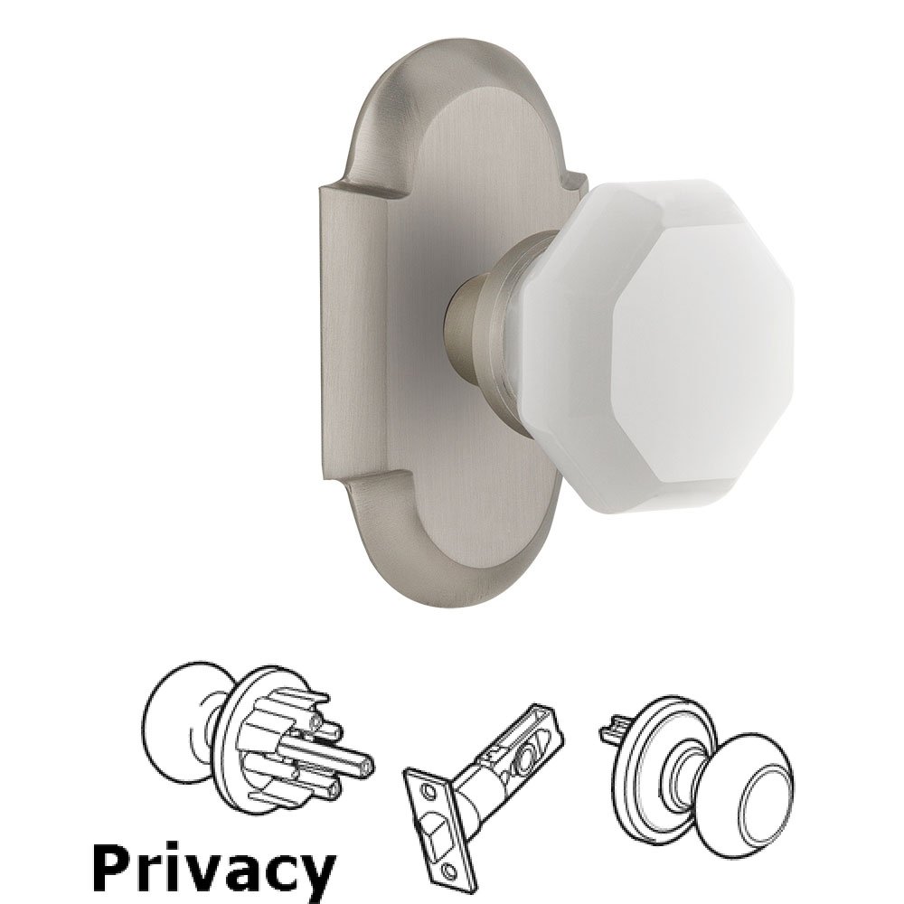 Privacy - Cottage Plate with Waldorf White Milk Glass Knob in Satin Nickel 