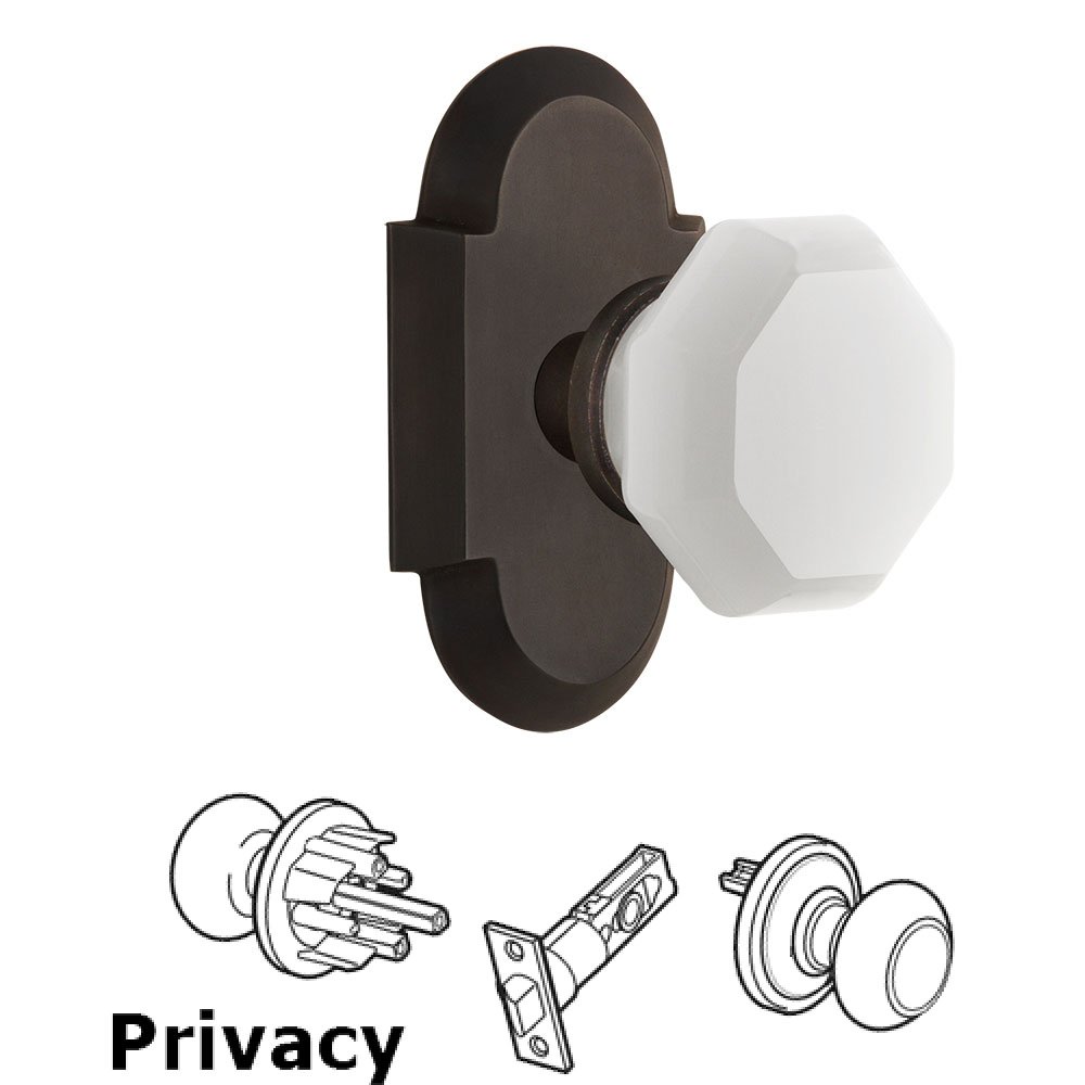 Privacy - Cottage Plate with Waldorf White Milk Glass Knob in Oil-Rubbed Bronze
