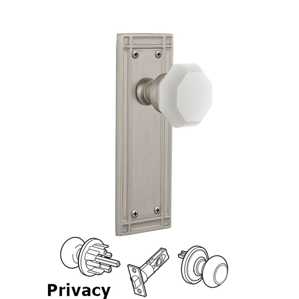 Privacy - Mission Plate with Waldorf White Milk Glass Knob in Satin Nickel