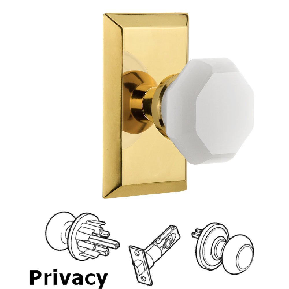 Privacy - Studio Plate with Waldorf White Milk Glass Knob in Polished Brass 
