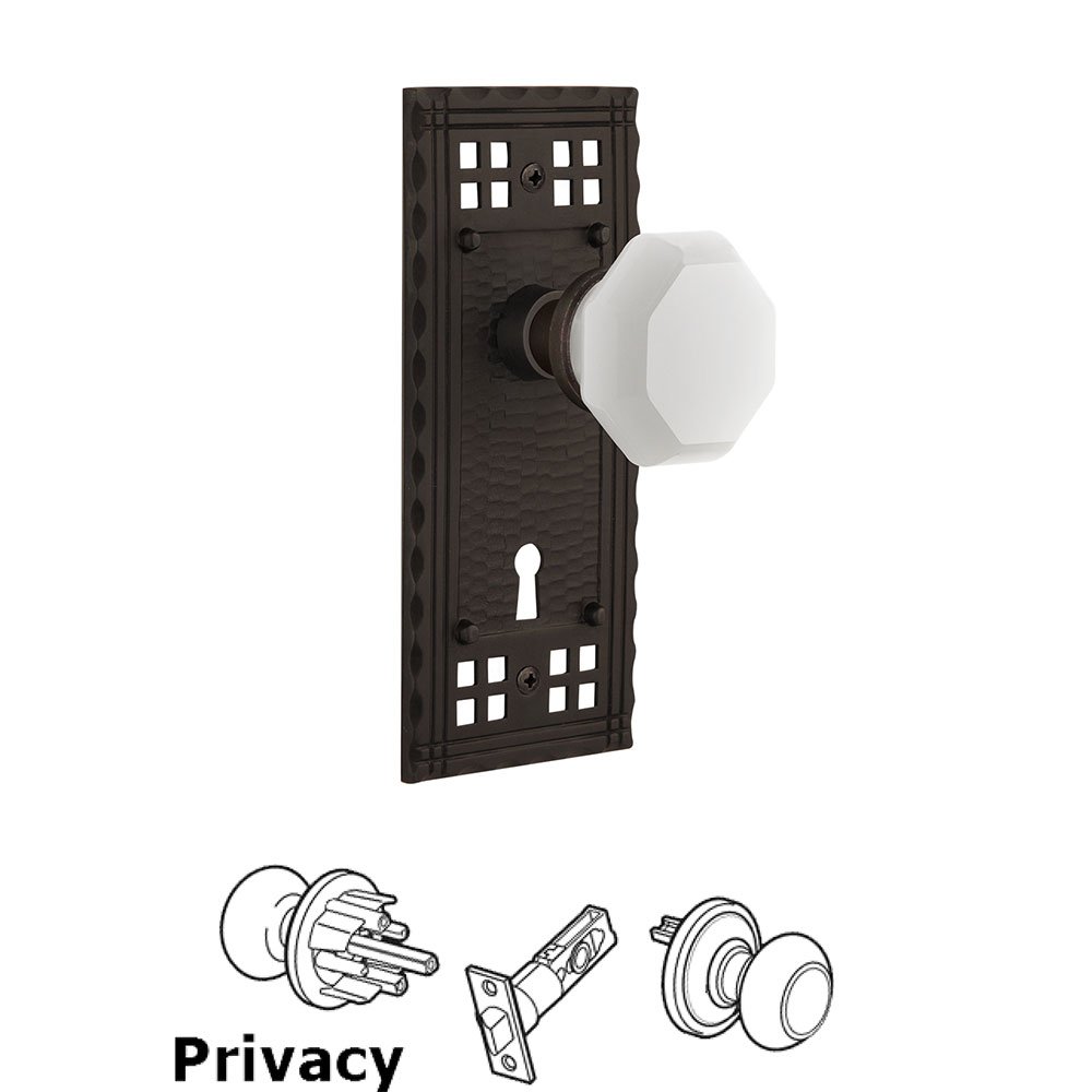 Privacy - Craftsman Plate with Keyhole with Waldorf White Milk Glass Knob in Oil-Rubbed Bronze