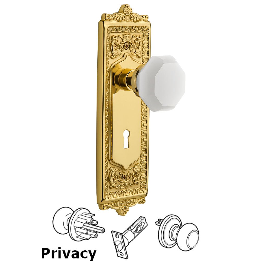 Privacy - Egg & Dart Plate with Keyhole with Waldorf White Milk Glass Knob in Polished Brass