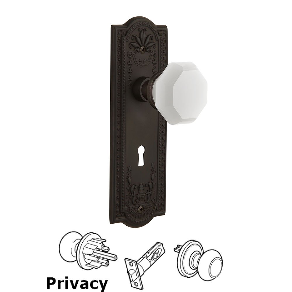 Privacy - Meadows Plate with Keyhole with Waldorf White Milk Glass Knob in Oil-Rubbed Bronze