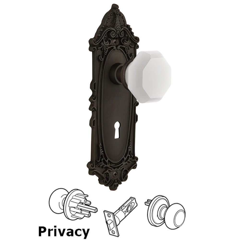 Privacy - Victorian Plate with Keyhole with Waldorf White Milk Glass Knob in Oil-Rubbed Bronze