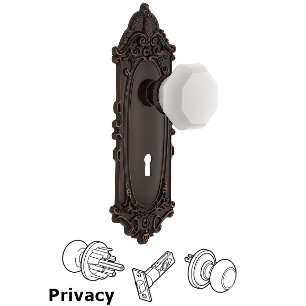 Privacy - Victorian Plate with Keyhole with Waldorf White Milk Glass Knob in Timeless Bronze