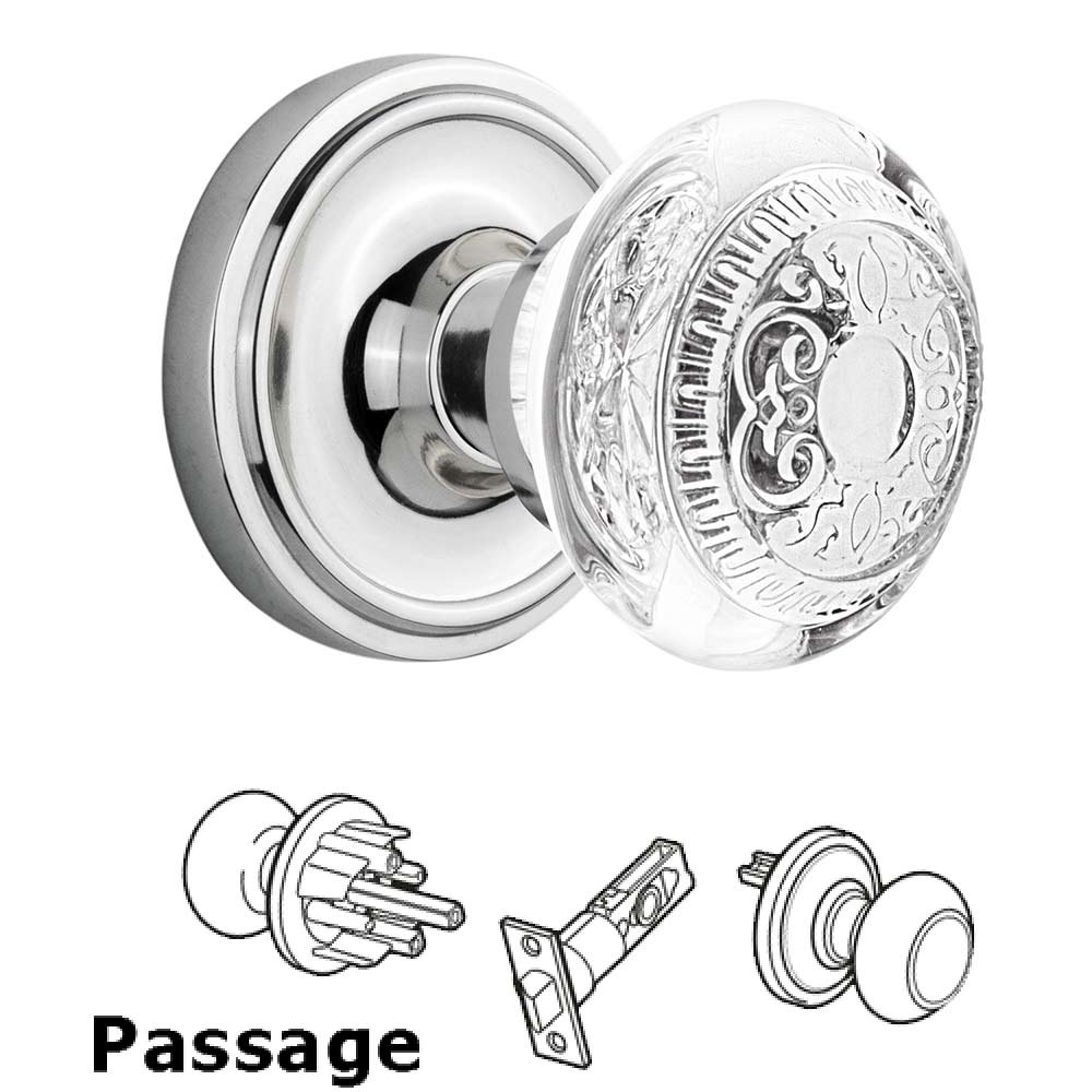 Passage - Classic Rosette With Crystal Egg & Dart Knob in Bright Chrome