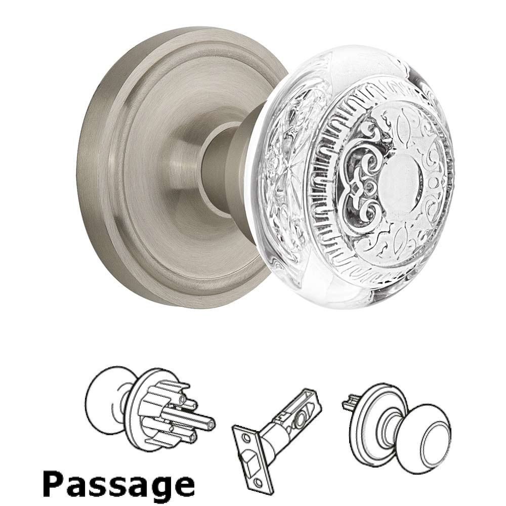 Passage - Classic Rosette With Crystal Egg & Dart Knob in Satin Nickel