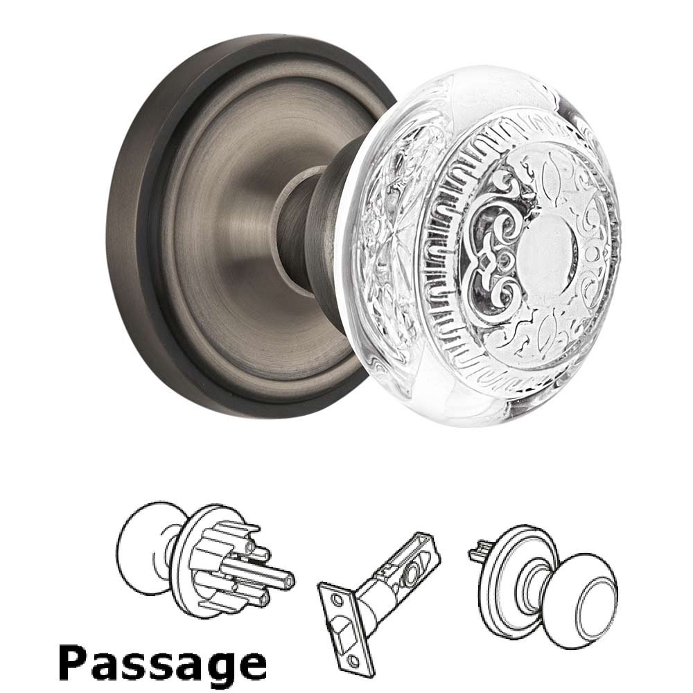 Passage - Classic Rosette With Crystal Egg & Dart Knob in Antique Pewter