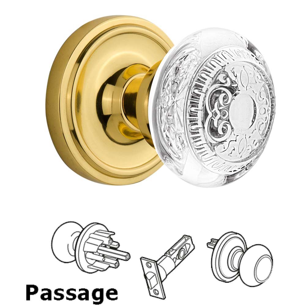 Passage - Classic Rosette With Crystal Egg & Dart Knob in Polished Brass