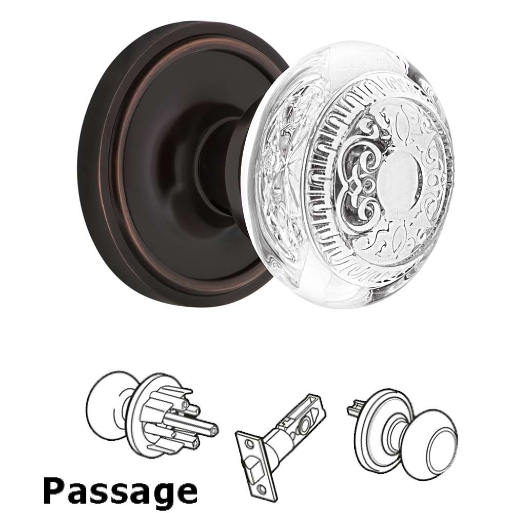Passage - Classic Rosette With Crystal Egg & Dart Knob in Timeless Bronze