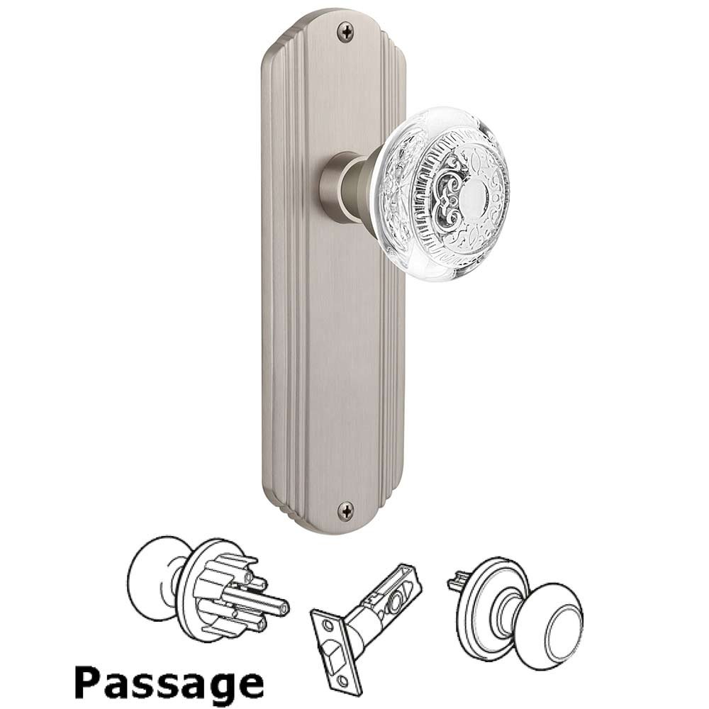 Passage - Deco Plate With Crystal Egg & Dart Knob in Satin Nickel