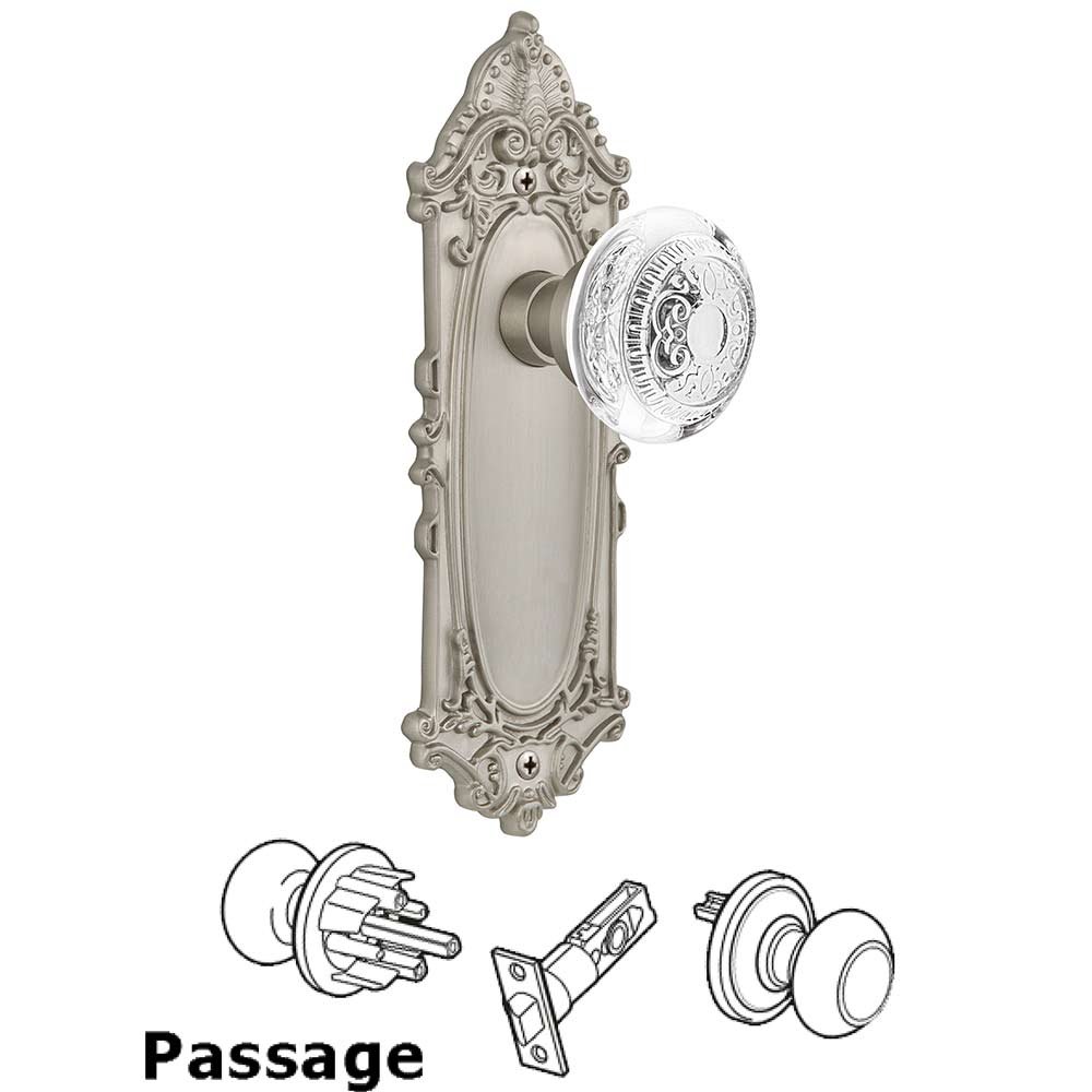 Passage - Victorian Plate With Crystal Egg & Dart Knob in Satin Nickel