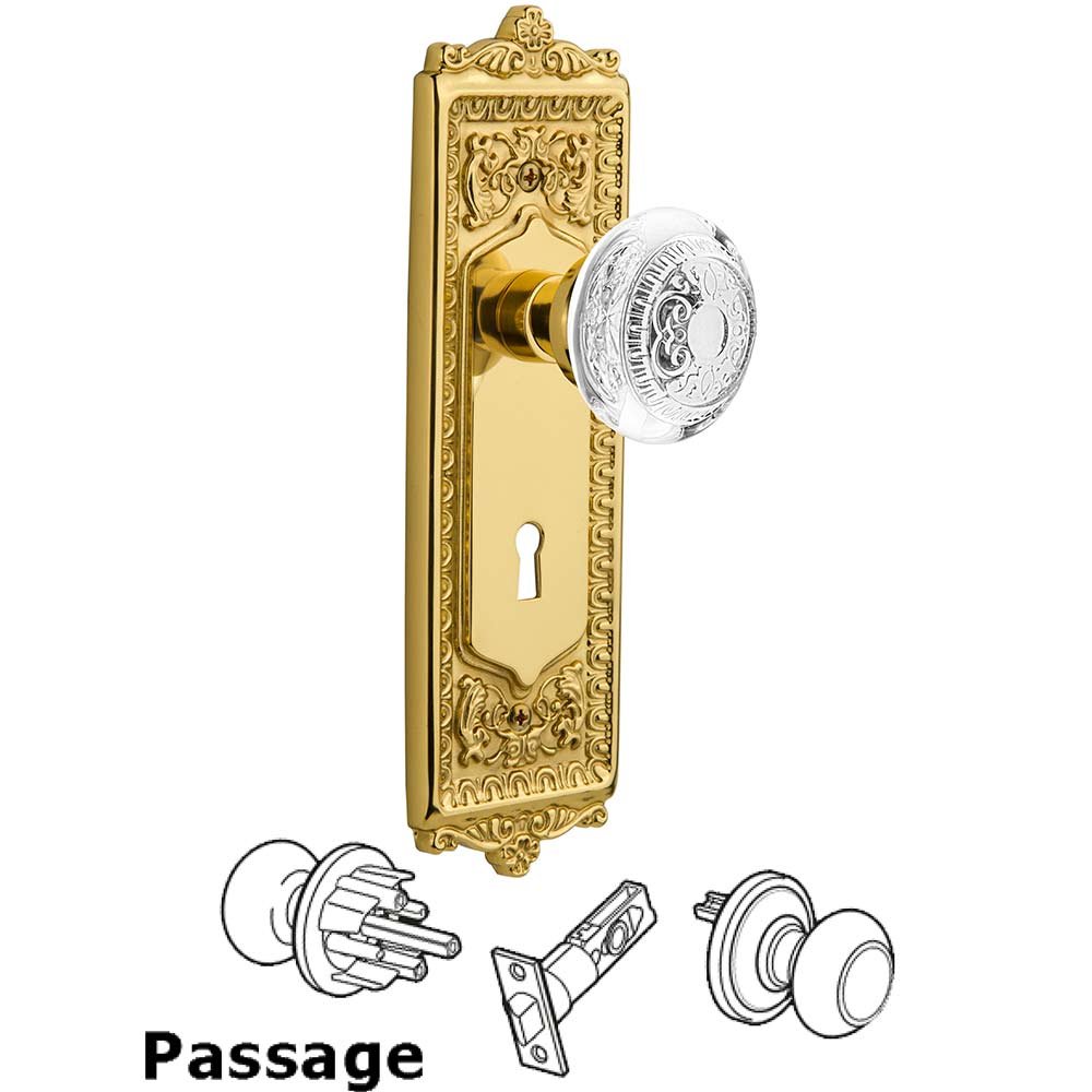 Passage - Egg & Dart Plate With Keyhole and Crystal Egg & Dart Knob in Polished Brass