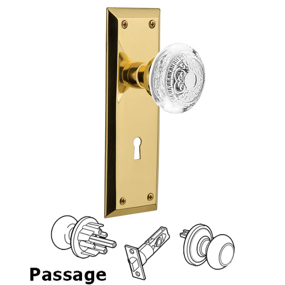 Passage - New York Plate With Keyhole and Crystal Egg & Dart Knob in Polished Brass