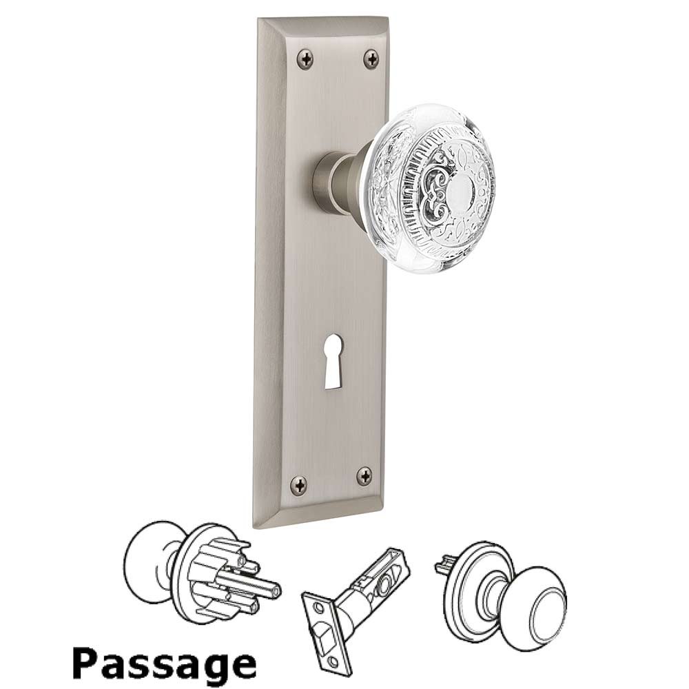 Passage - New York Plate With Keyhole and Crystal Egg & Dart Knob in Satin Nickel