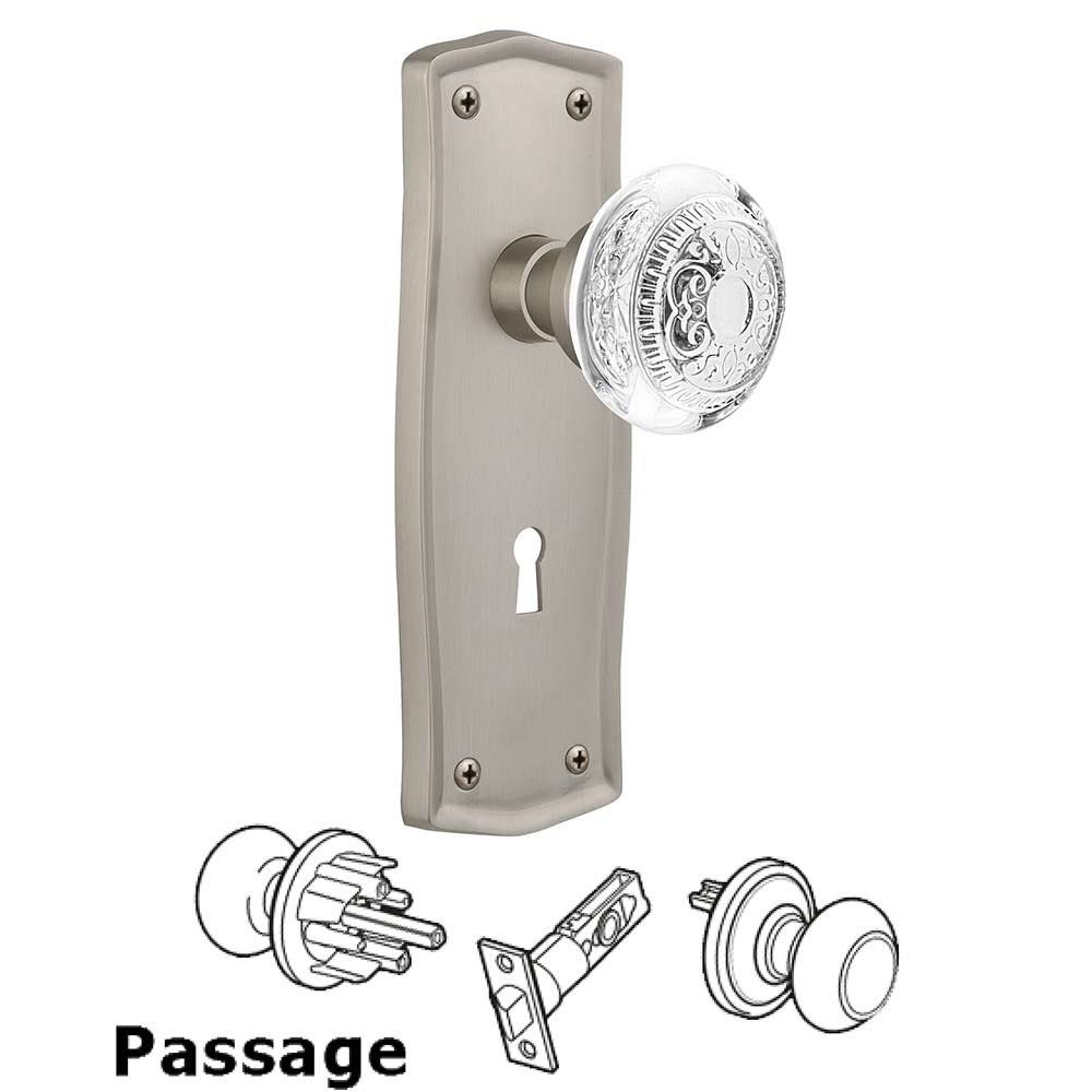 Passage - Prairie Plate With Keyhole and Crystal Egg & Dart Knob in Satin Nickel