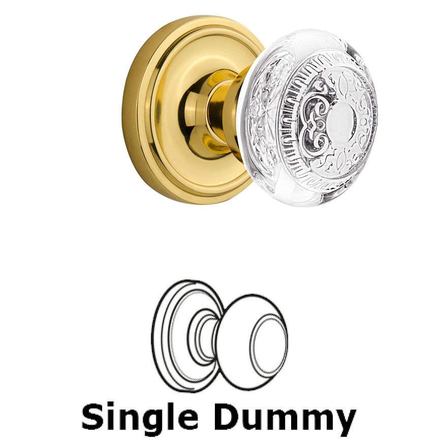 Single Dummy Classic Rosette With Crystal Egg & Dart Knob in Polished Brass