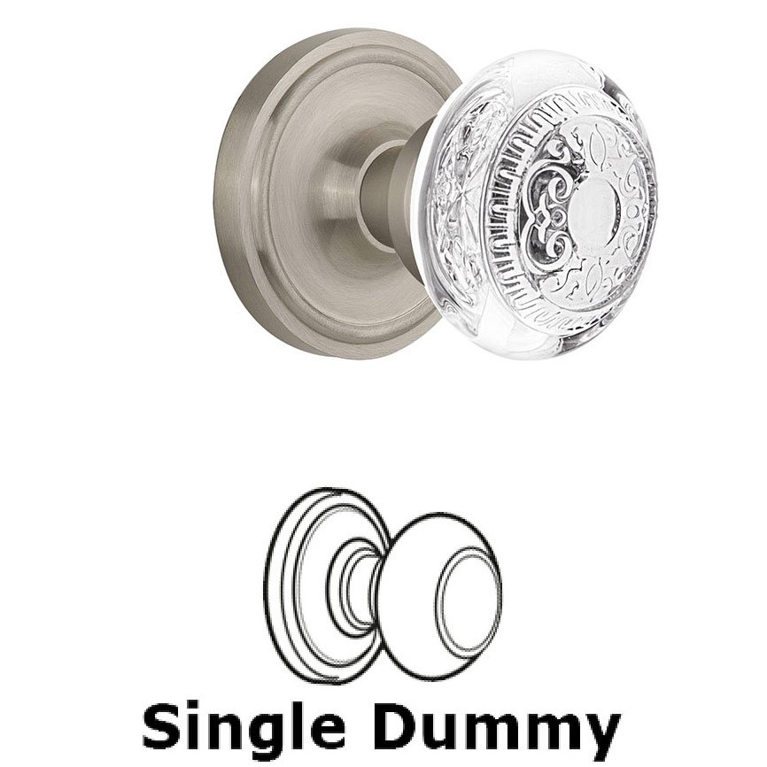 Single Dummy Classic Rosette With Crystal Egg & Dart Knob in Satin Nickel