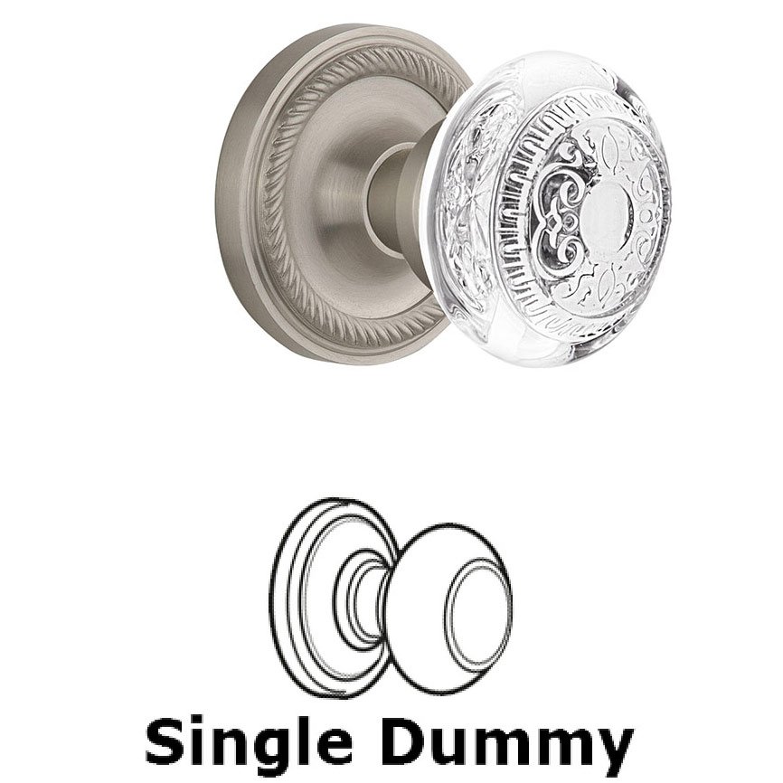 Single Dummy - Rope Rosette With Crystal Egg & Dart Knob in Satin Nickel