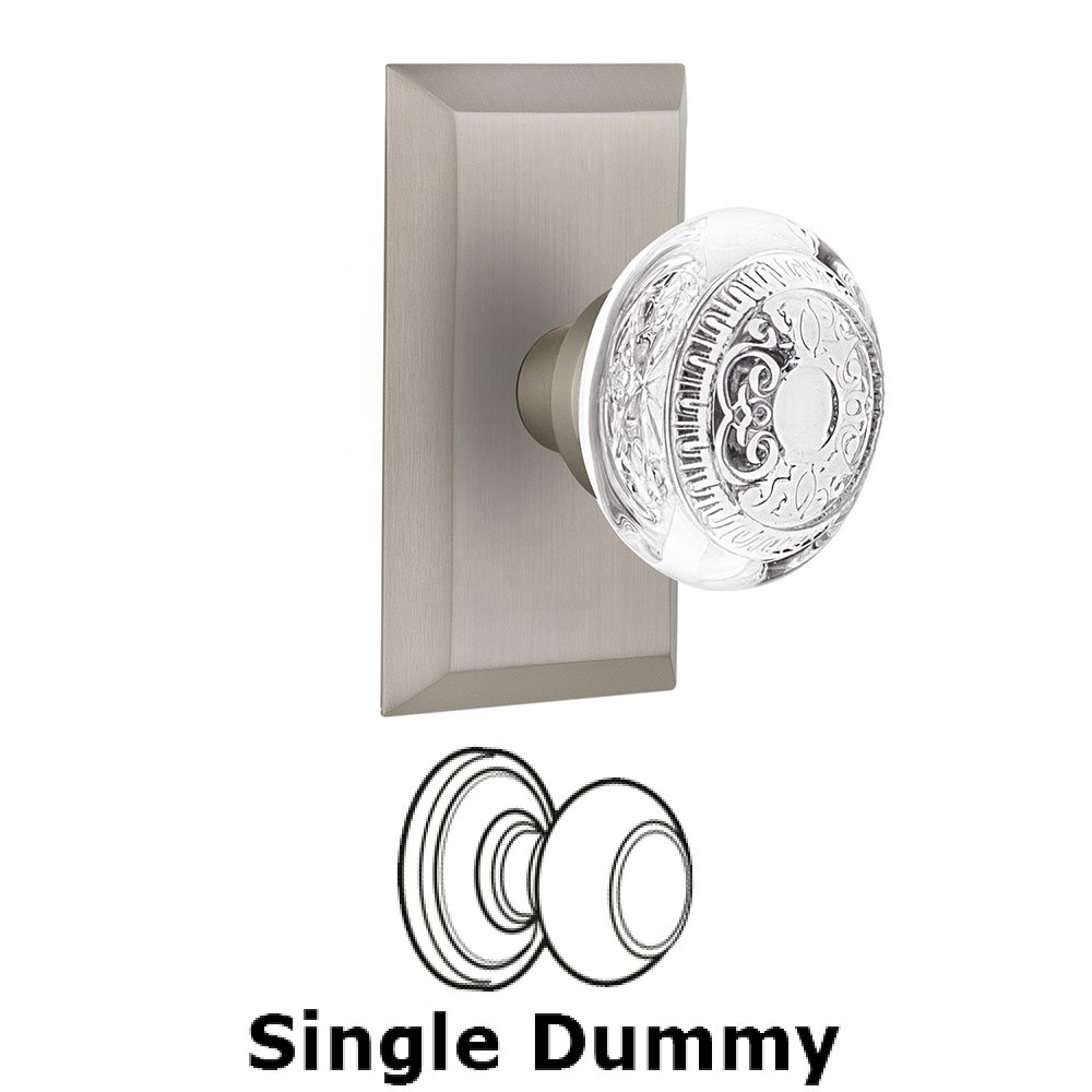 Single Dummy - Studio Plate With Crystal Egg & Dart Knob in Satin Nickel