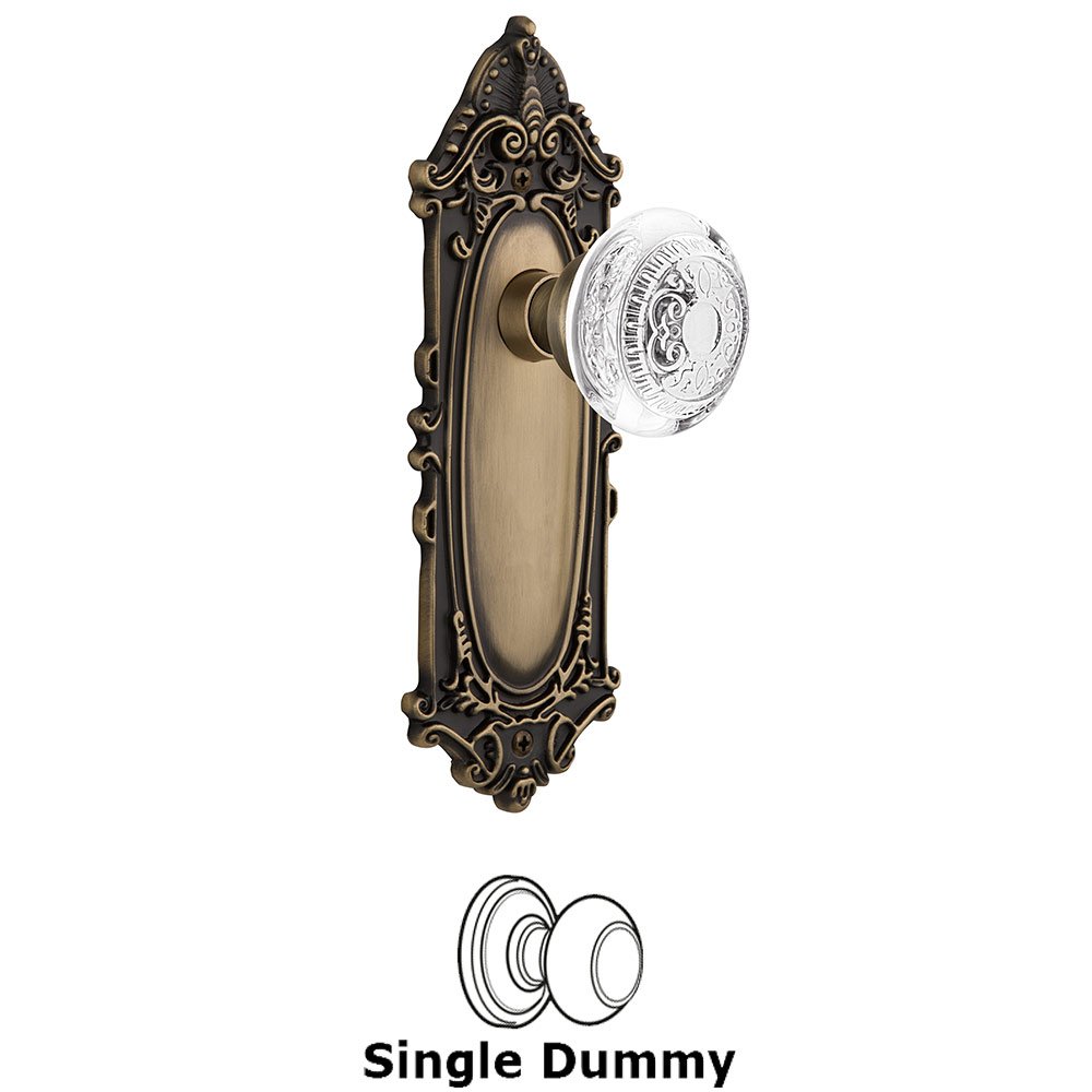 Single Dummy - Victorian Plate With Crystal Egg & Dart Knob in Antique Brass