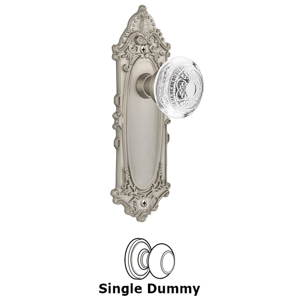 Single Dummy - Victorian Plate With Crystal Egg & Dart Knob in Satin Nickel