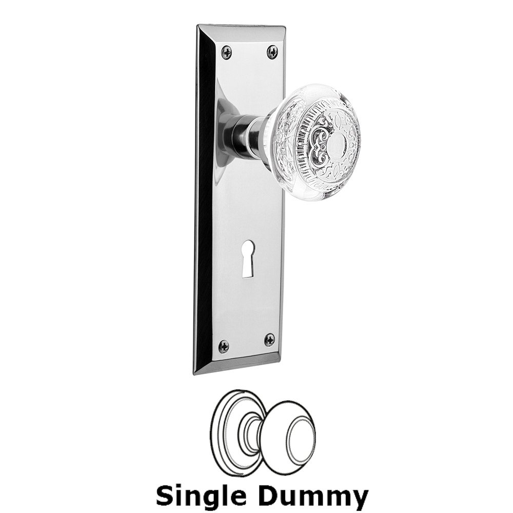 Single Dummy - New York Plate With Keyhole and Crystal Egg & Dart Knob in Bright Chrome