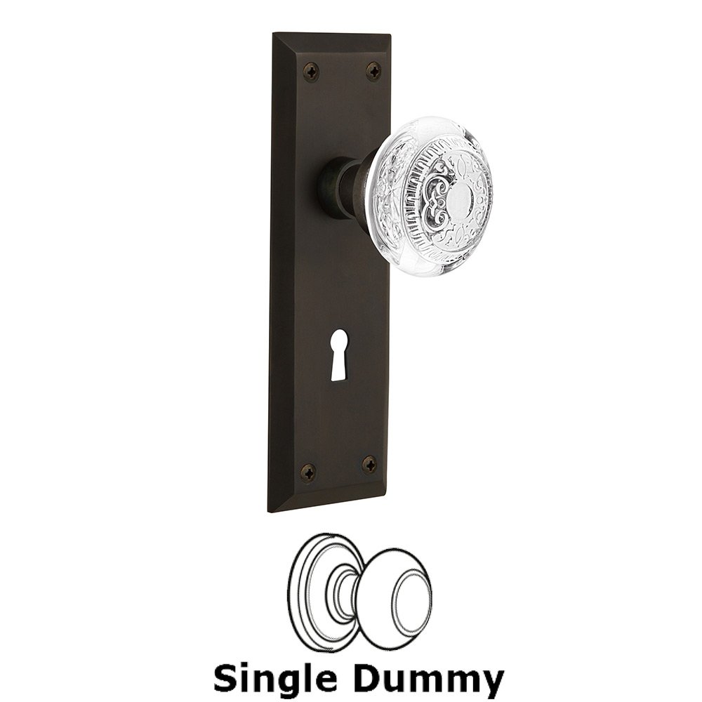 Single Dummy - New York Plate With Keyhole and Crystal Egg & Dart Knob in Oil-Rubbed Bronze