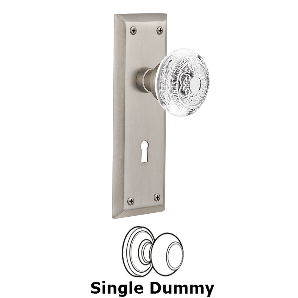 Single Dummy - New York Plate With Keyhole and Crystal Egg & Dart Knob in Satin Nickel