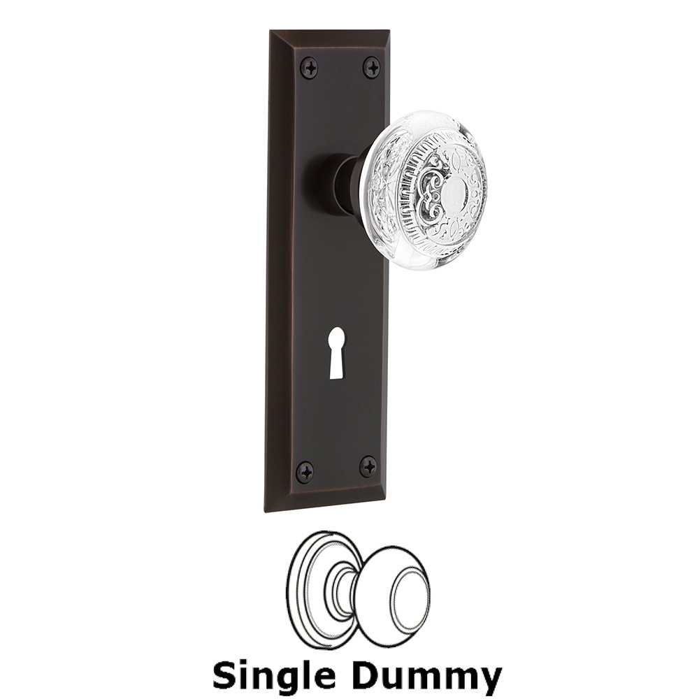 Single Dummy - New York Plate With Keyhole and Crystal Egg & Dart Knob in Timeless Bronze