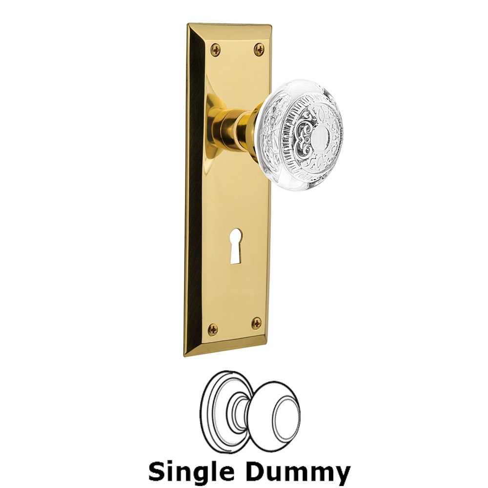 Single Dummy - New York Plate With Keyhole and Crystal Egg & Dart Knob in Unlacquered Brass