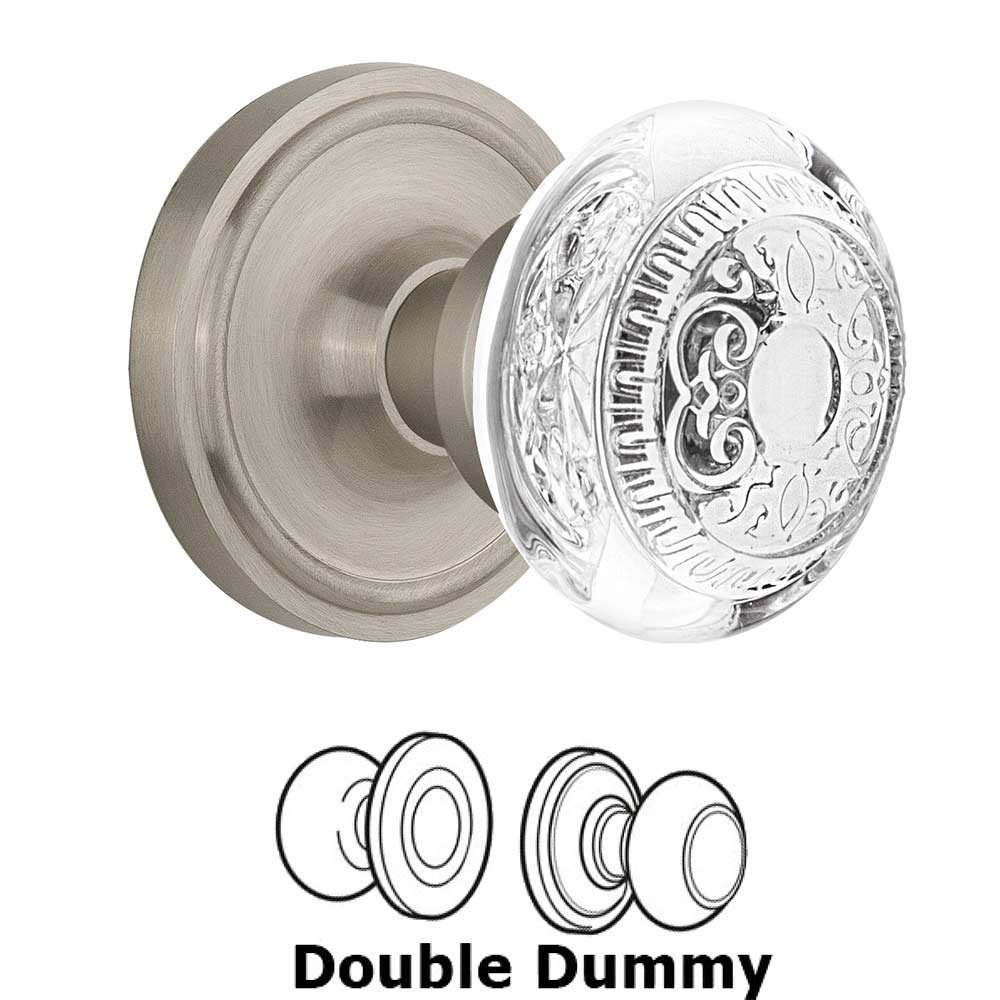 Double Dummy Classic Rosette With Crystal Egg & Dart Knob in Satin Nickel