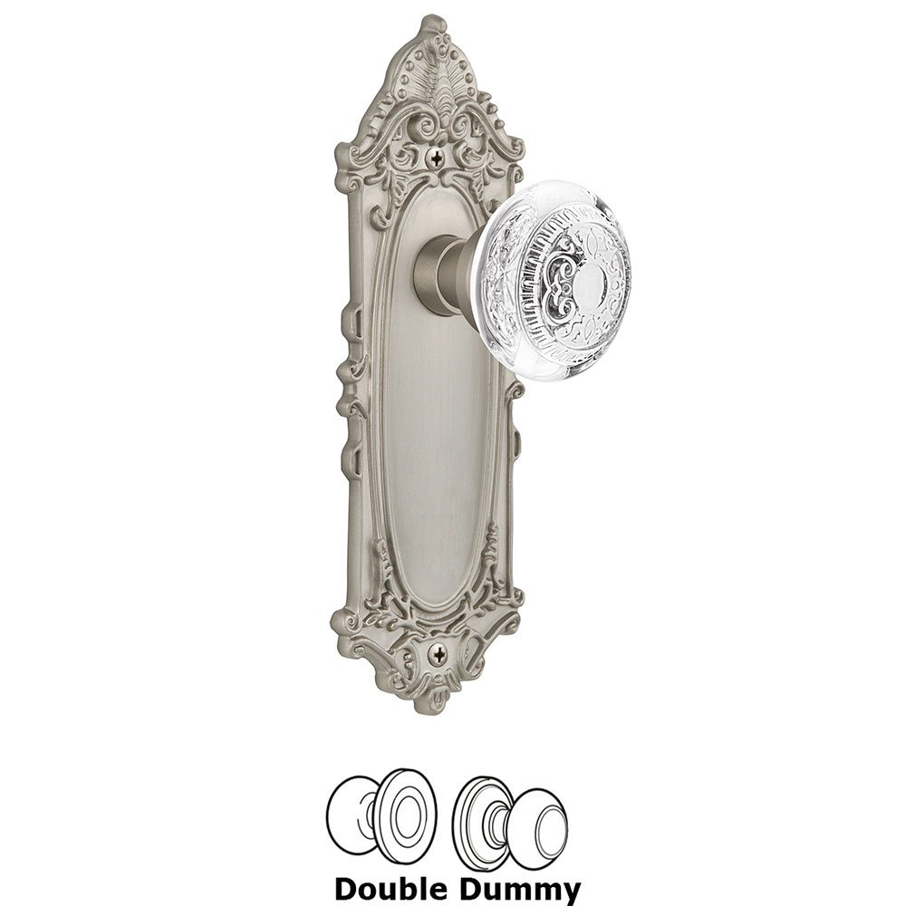 Double Dummy - Victorian Plate With Crystal Egg & Dart Knob in Satin Nickel