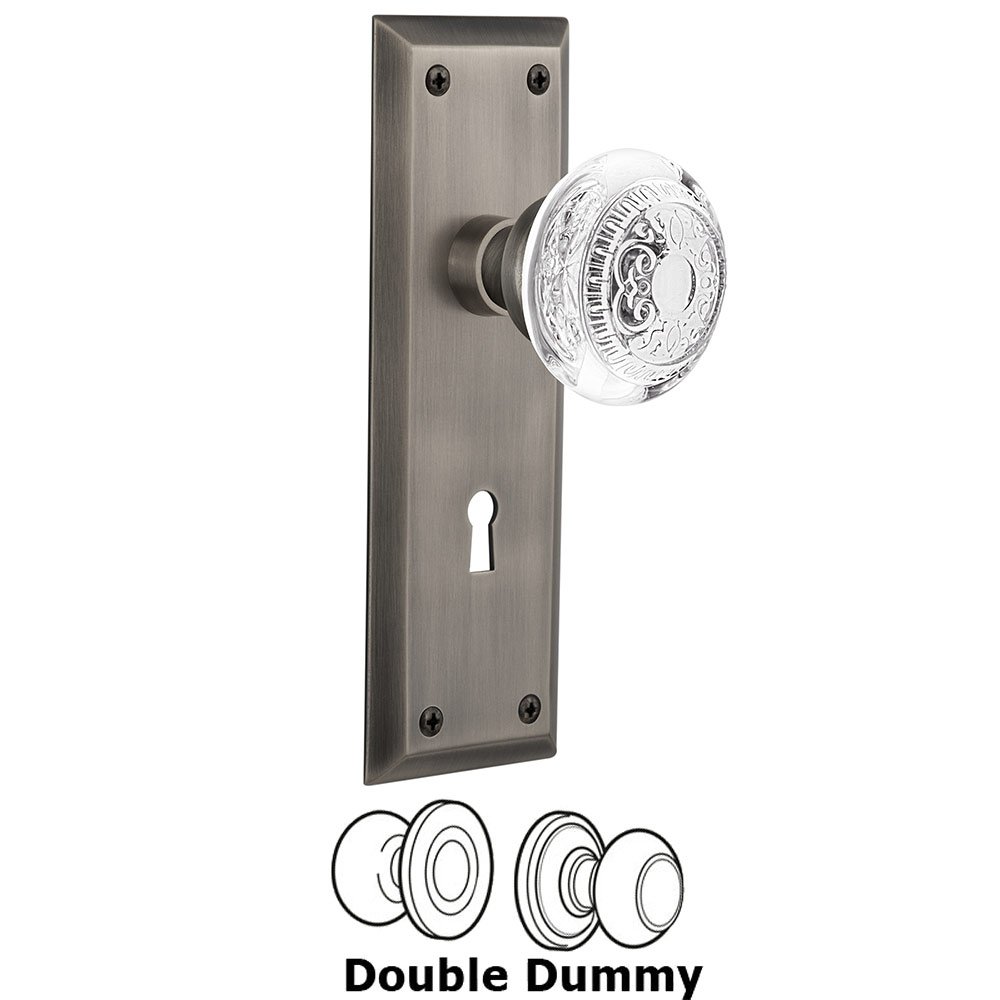 Double Dummy - New York Plate With Keyhole and Crystal Egg & Dart Knob in Antique Pewter