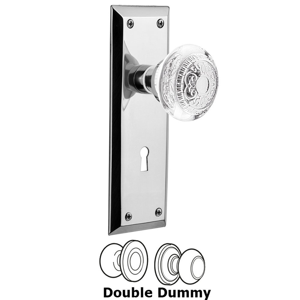 Double Dummy - New York Plate With Keyhole and Crystal Egg & Dart Knob in Bright Chrome