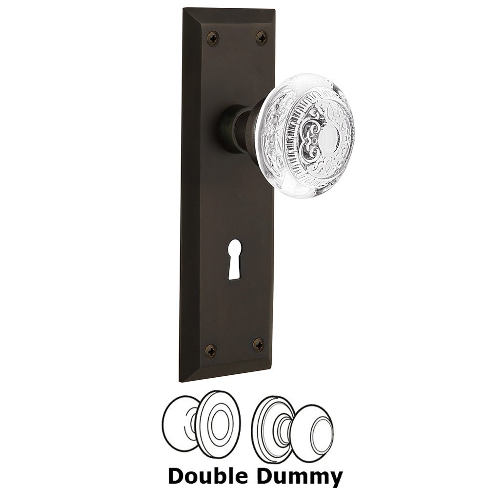 Double Dummy - New York Plate With Keyhole and Crystal Egg & Dart Knob in Oil-Rubbed Bronze