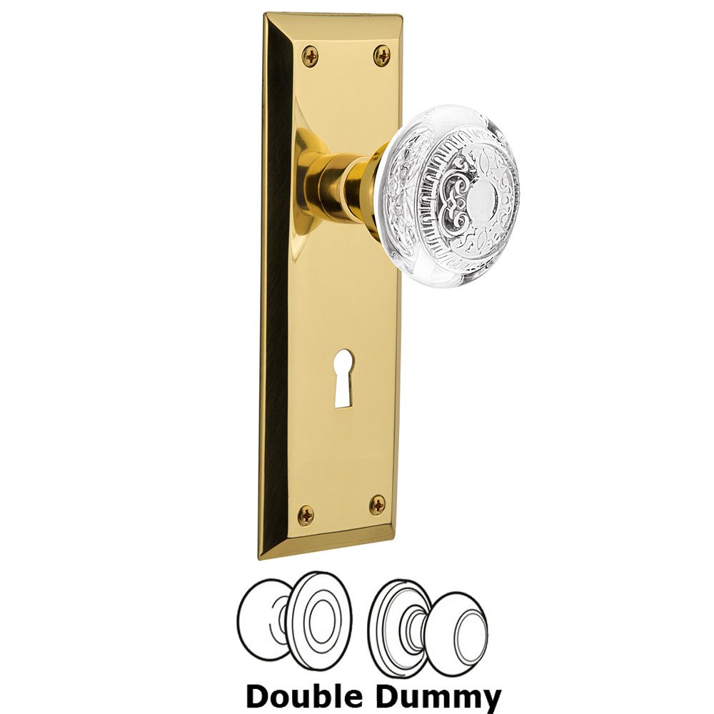 Double Dummy - New York Plate With Keyhole and Crystal Egg & Dart Knob in Polished Brass