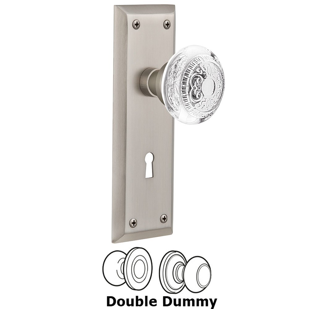 Double Dummy - New York Plate With Keyhole and Crystal Egg & Dart Knob in Satin Nickel