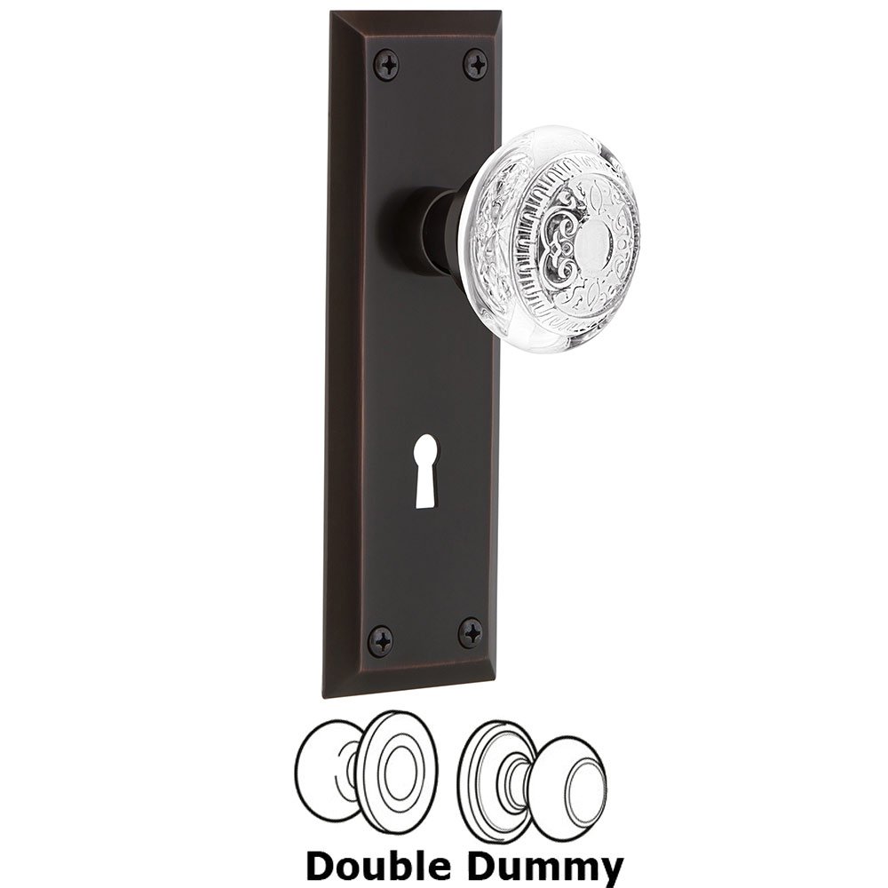Double Dummy - New York Plate With Keyhole and Crystal Egg & Dart Knob in Timeless Bronze