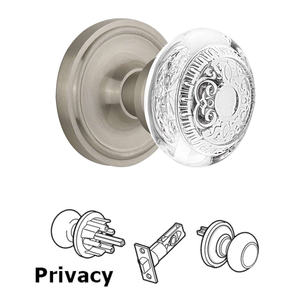 Privacy - Classic Rosette With Crystal Egg & Dart Knob in Satin Nickel